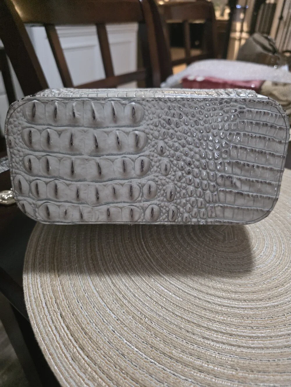 Brahmin Light Gray Croc-Embossed Satchel with Matching Wallet & Coin Pouch